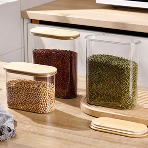 Large-capacity Transparent PP Plastic Food Storage Tank Moisture Dust-proof Bamboo Lid 1500ml/2500ml for Potato Chips Dried