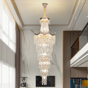 Staircase Large Led K9 Crystal Chandeliers Lighting Modern Duplex Building Hotel Hall Fixture