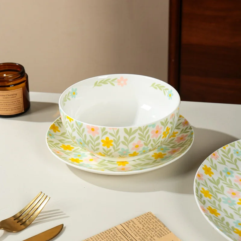 product wholesale porcelain round shape serving wedding party plate dinnerware flower pattern design porcelain ceramic dinner set-6