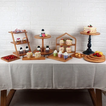 New Arrival Customized Wedding Cake Display Plate Afternoon Tea Party Cupcakes Wood Cake Stand Set