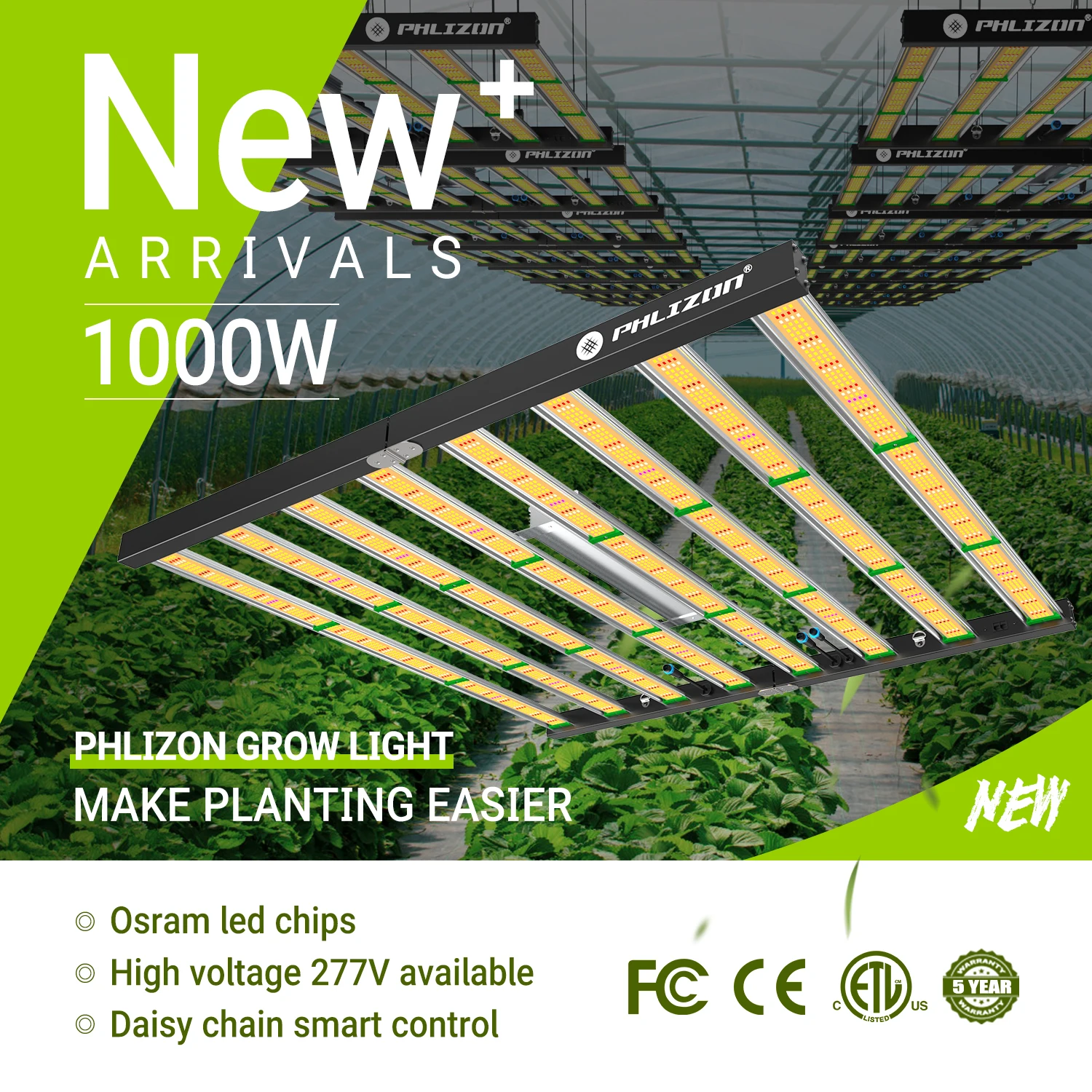 Phlizon 1000W Full Spectrum LED Grow Light for Indoor Plants