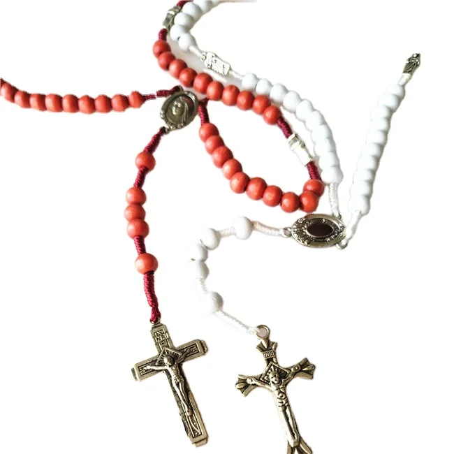 Cheap Red and White Christian Adjustable Catholic Saint Rose Scented Rosary Wood Cross Rosaries