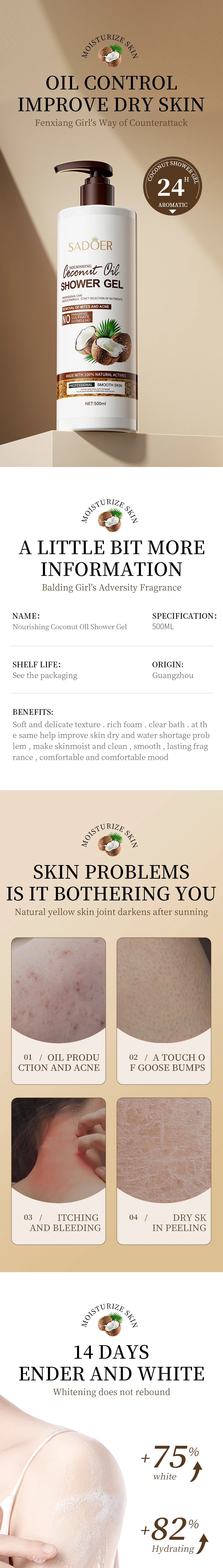SADOER Coconut Shower Gel - Moisturizing Body Wash Set