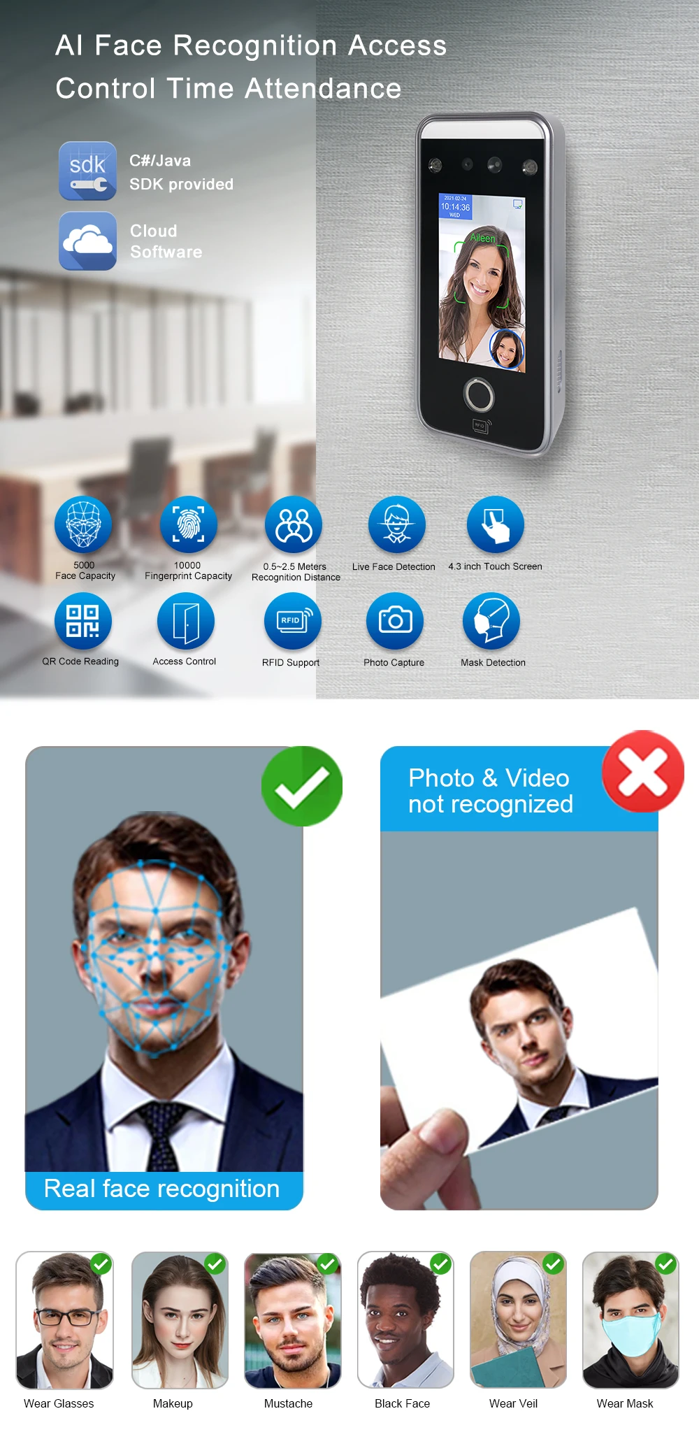 Biometric Face Recognition Attendance Machine with APP Notify