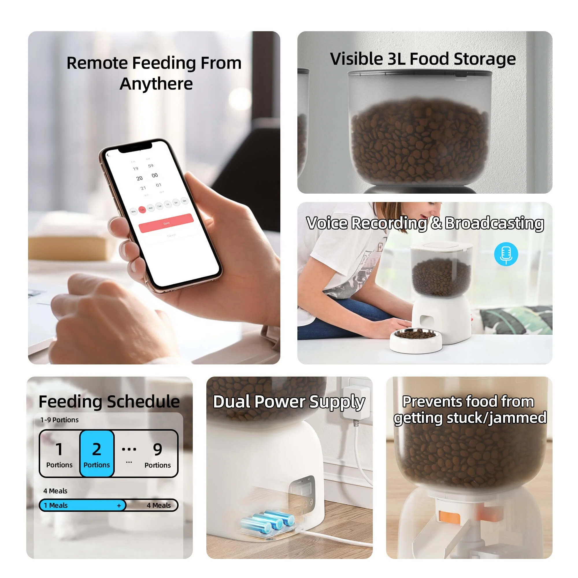 Petwant 3L Automatic Cat Dog Robot Food Dispenser Intelligent Timed Quantitative Visible Wifi Smart Pet Feeder
