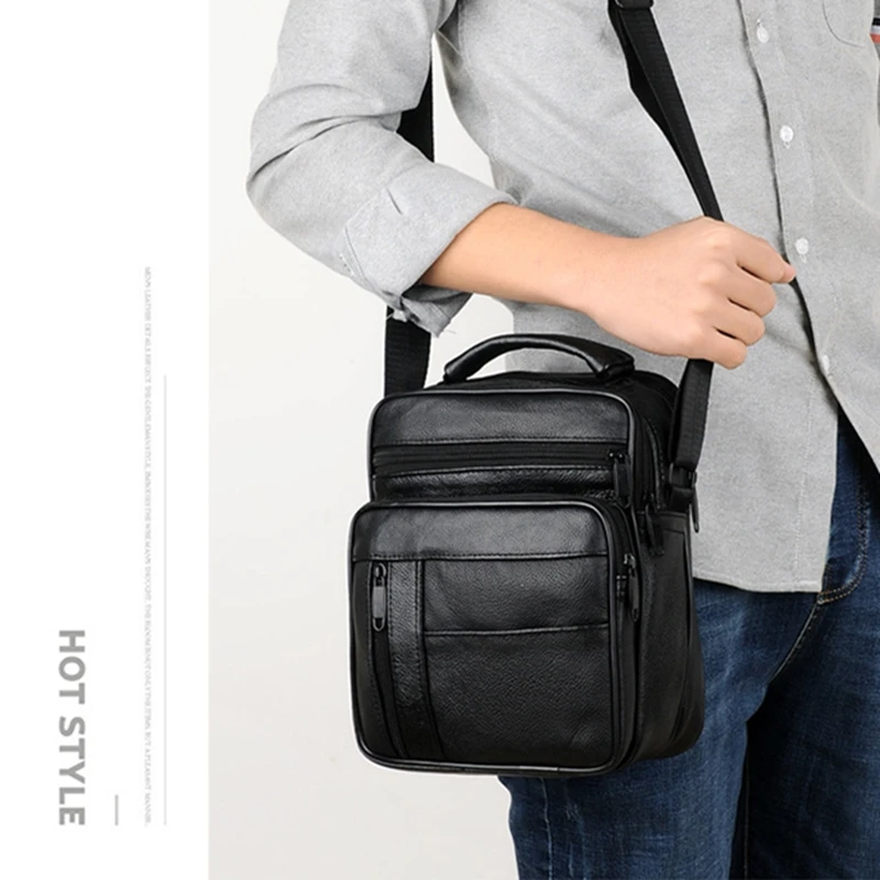 Men's Genuine Leather Shoulder Bags Male Fashion Casual Bussiness Black Cross-body Bag