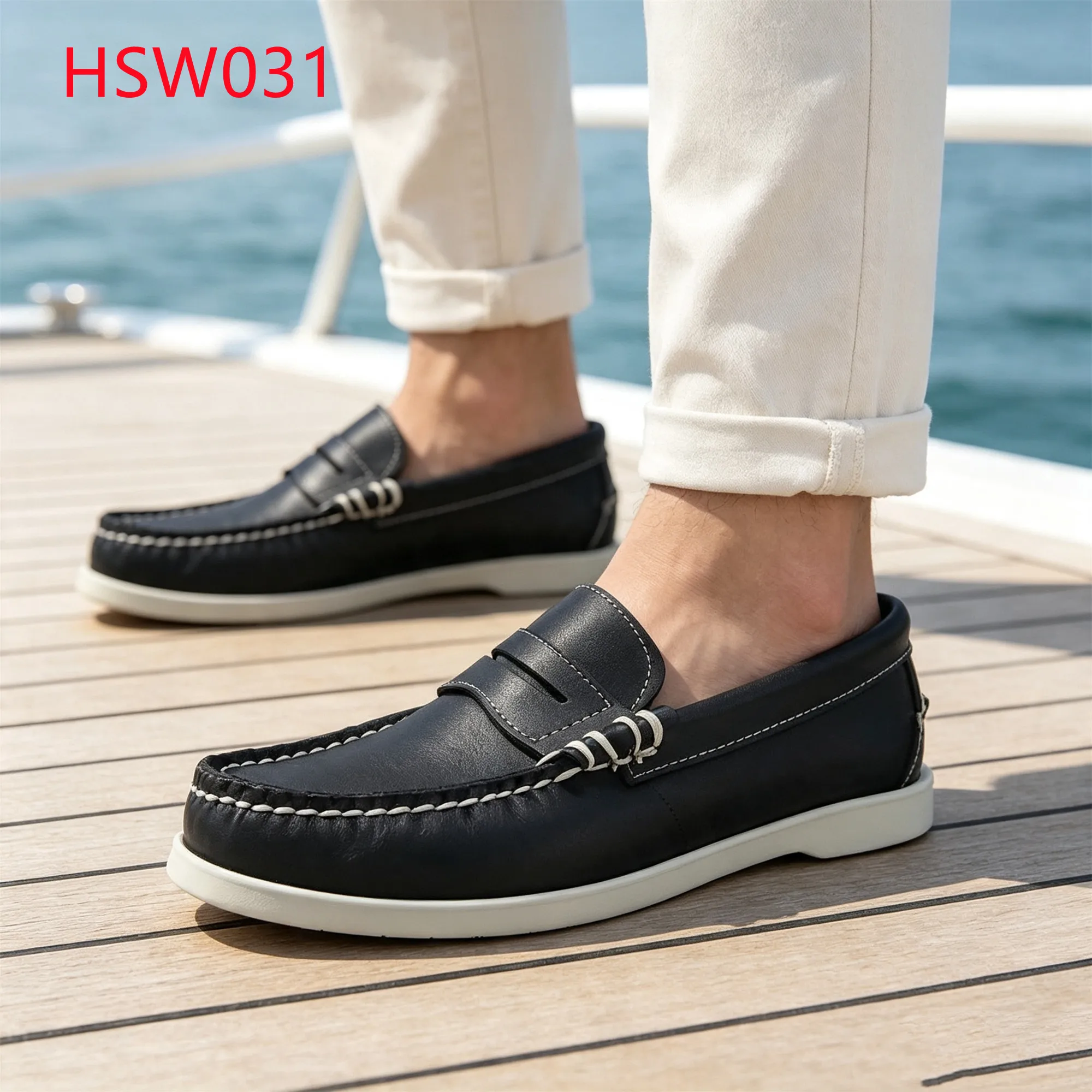 LXG,daily Leisure Stylish&Modern Leather Moccasin Shoes Boardwalk Walking Mask-style Dark Blue/honey Color Penny Shoes HSW031