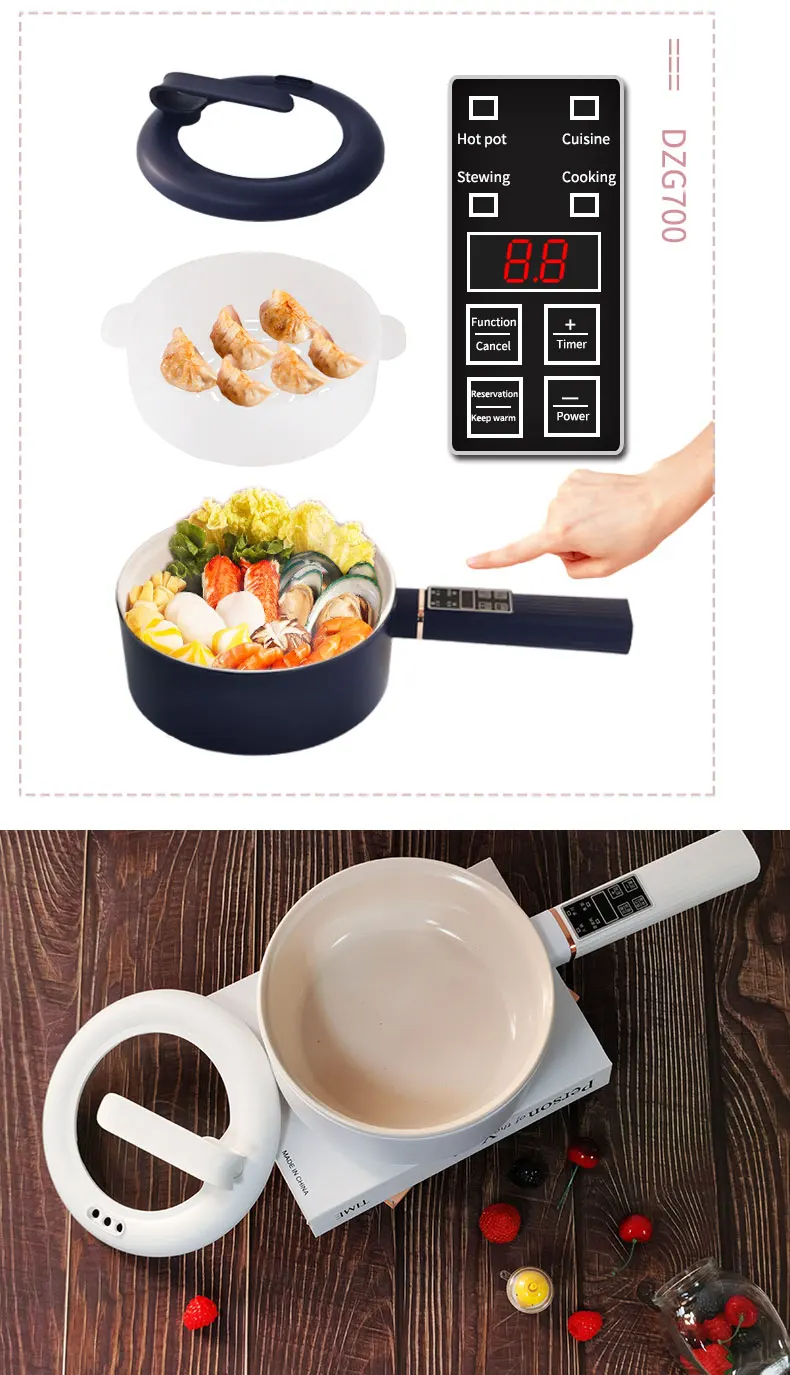 110/220V Electric Split Cooking Pot Foldable Multicooker Frying Pan Hotpot  Food Steamer Rice Cooker Soup Maker Boiler For Travel