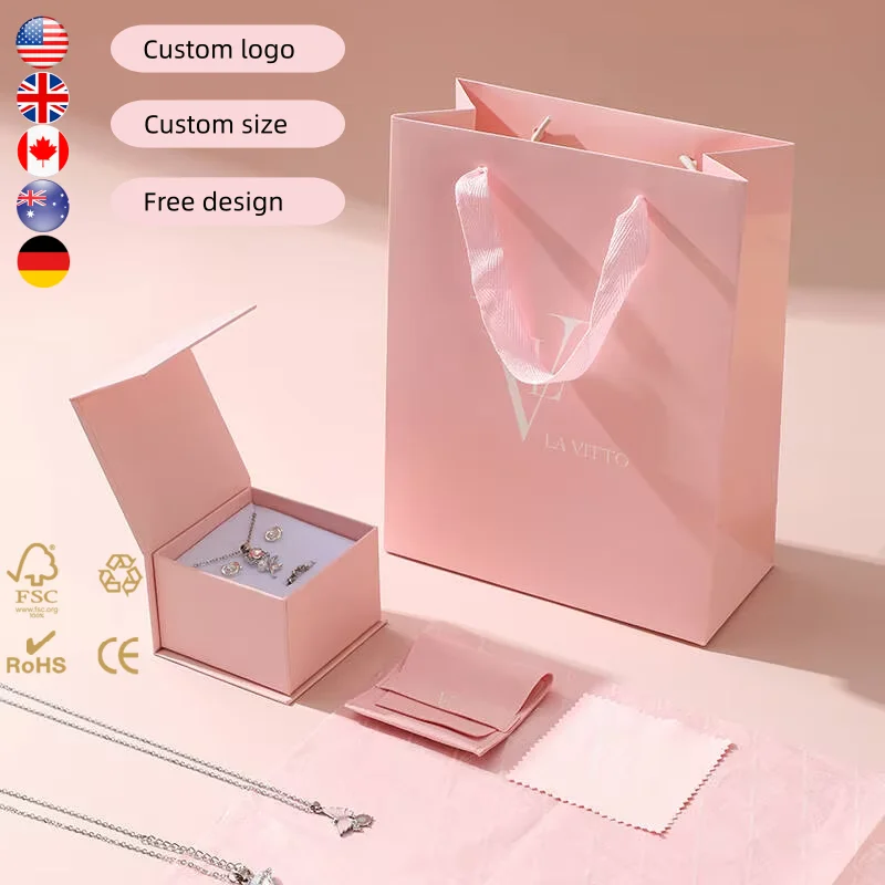 Custom Logo Luxury Jewelry Packaging Set Necklace Ring Earring Box with Paper Bag Wholesale Personalized Jewelry Box Set Bulk