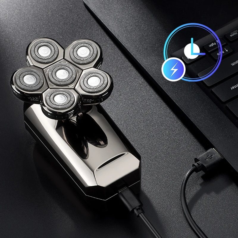 USB Rechargeable Electric Shaver Trimmer Bald Razor Six Blade for Household RV Use Intelligence Beard Shaver for Hotel factory