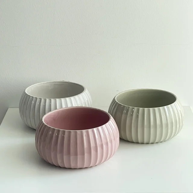 Minimalist Nordic Ripple Ceramic Flower Pot Small Round Home Garden Planters for Indoor Plants Outdoor