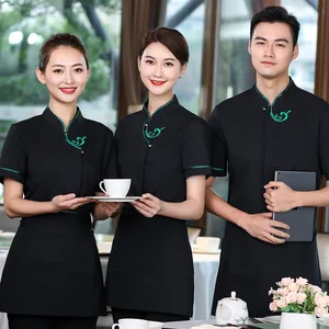 New Chinese Style Summer Work Clothes for Hotel Staff Restaurant Bar Waiter Workwear Short Sleeves for Banquet Hall Hot Pot Tea