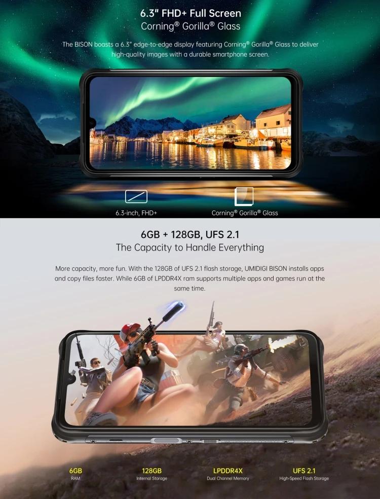 UMIDIGI BISON 2020 Rugged Phone 6GB+128GB 6.3 inch 5000mAh Battery 48MP Triple Back Cameras Android 10.0