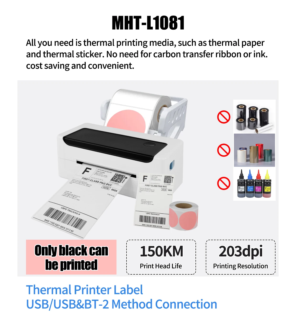 Mhtl1081 Thermal 4x6 Imprimante Thermique Blue Tooth Waybill Printer