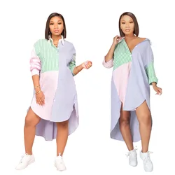 F8096 Wholesale dropshipping long sleeve striped womens clothing dresses fall custom dress 2021 casual patchwork shirt dress