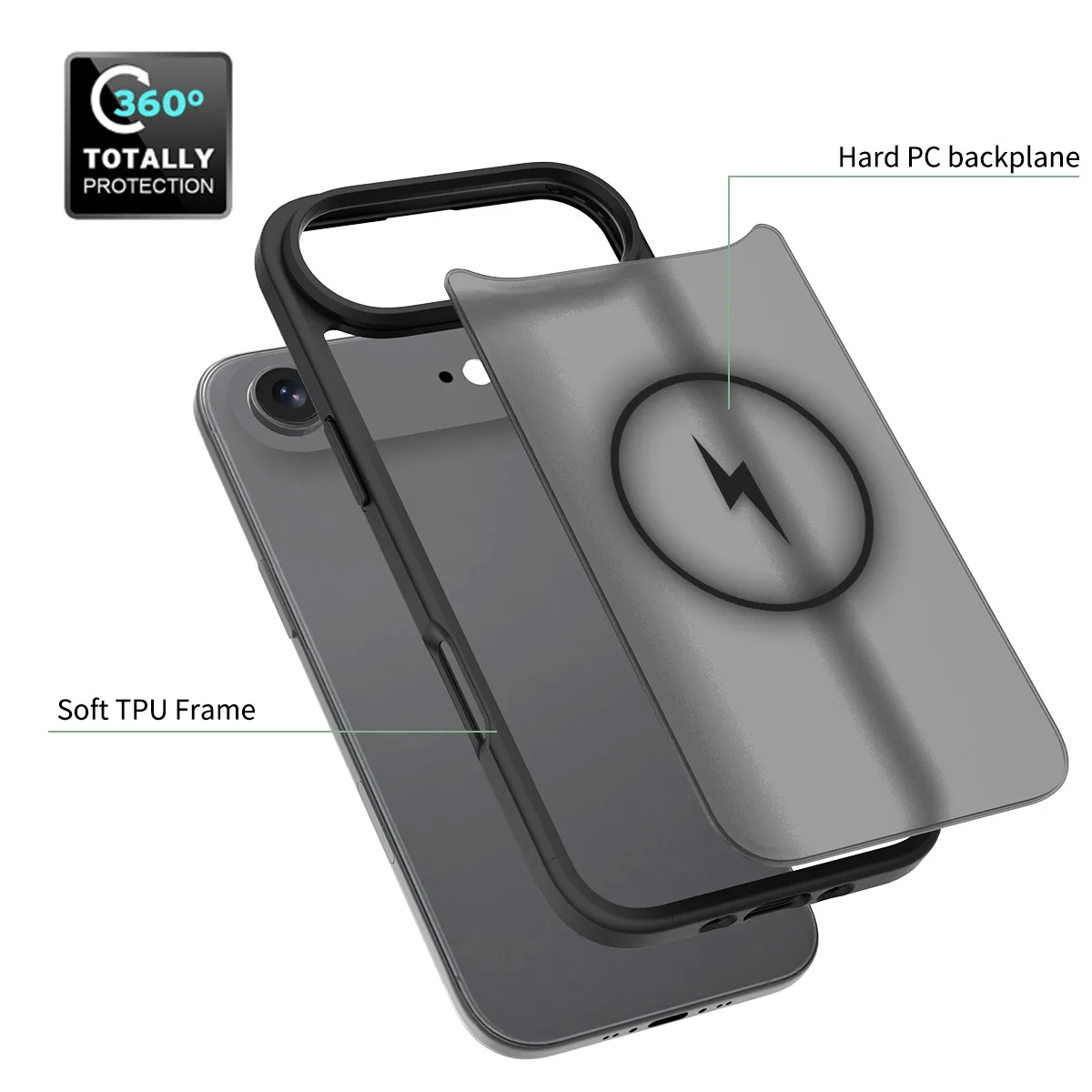 product laudtec anti drop protective cover silver matte large hole skin magnetic phone case with wireless charging for iphone 17 air-8