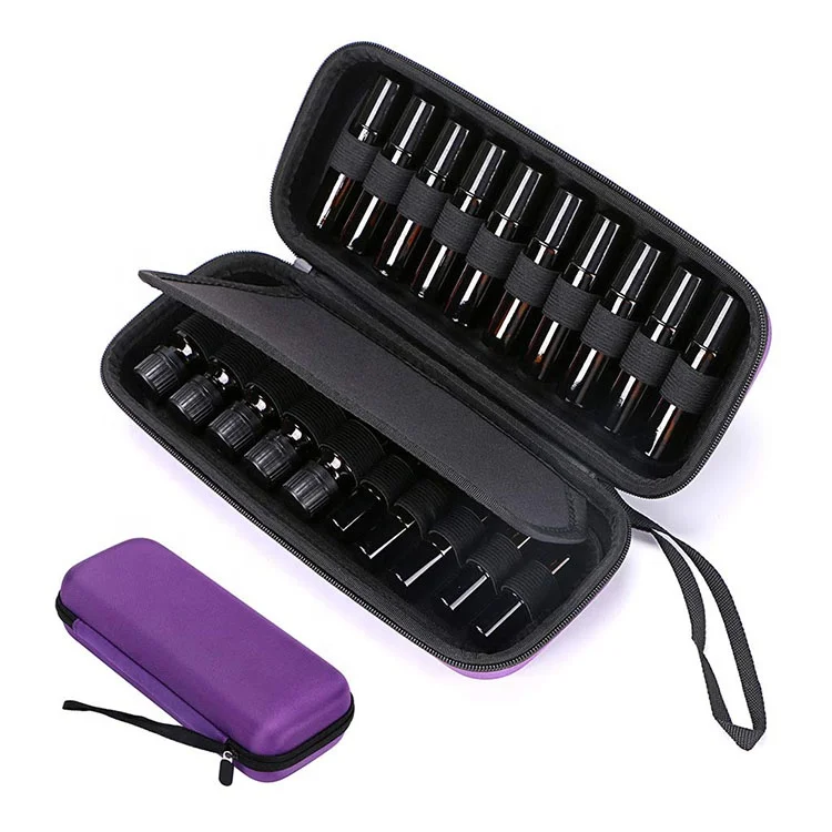 Travel Long Square Zipper Hard Shell EVA 5ml 10ml 20 Bottles Essential Oils Case With Carry Handle