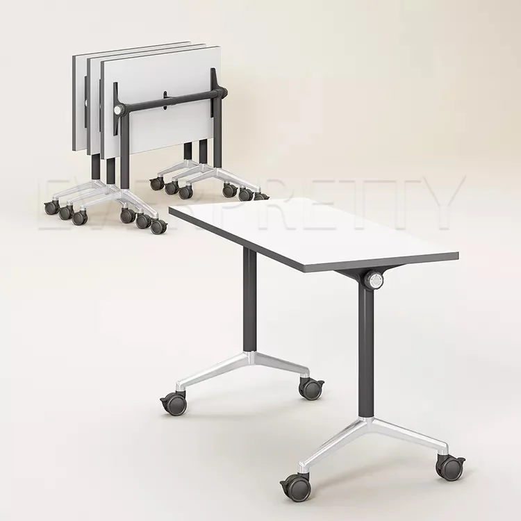EVERPRETTY University Classroom Furniture Study Combination Table Easy to Move Wooden Student Desk with Wheels