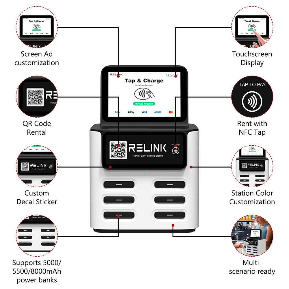 Power Bank Kiosk 8 Slots Power Bank Rental Share Power Bank Station With Screen for Commercial Outdoor Easy to Charge