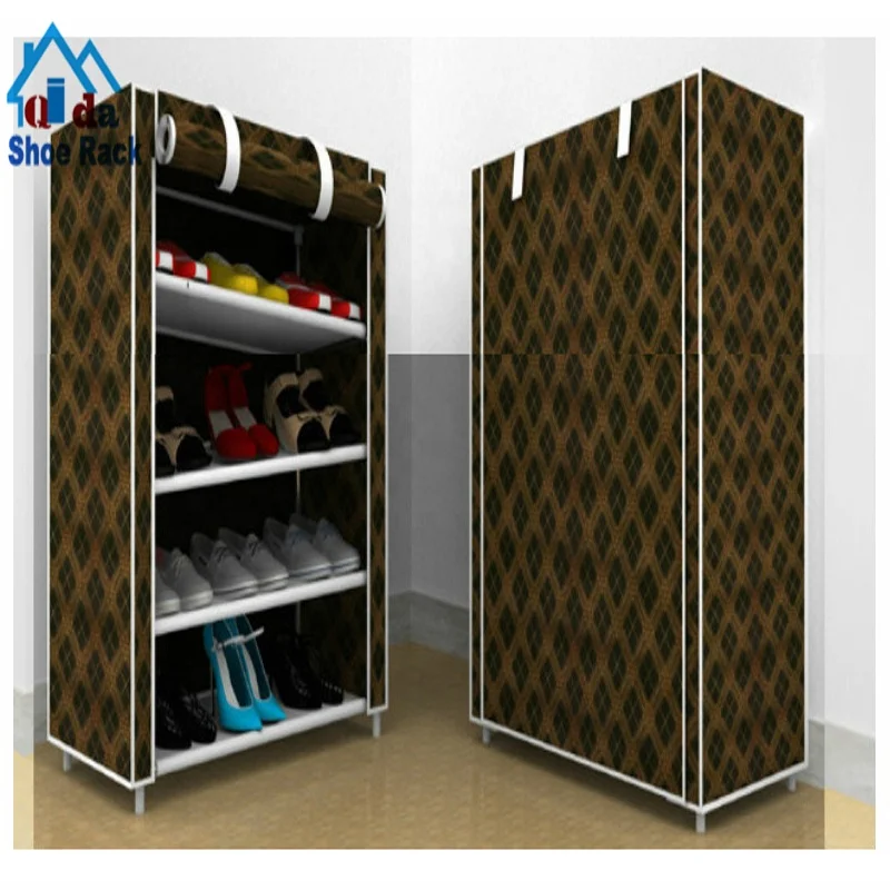 6 niveles alacena zapato rack Organizador de armario de almacenamiento Cubierta De Tela Negro con Soporte