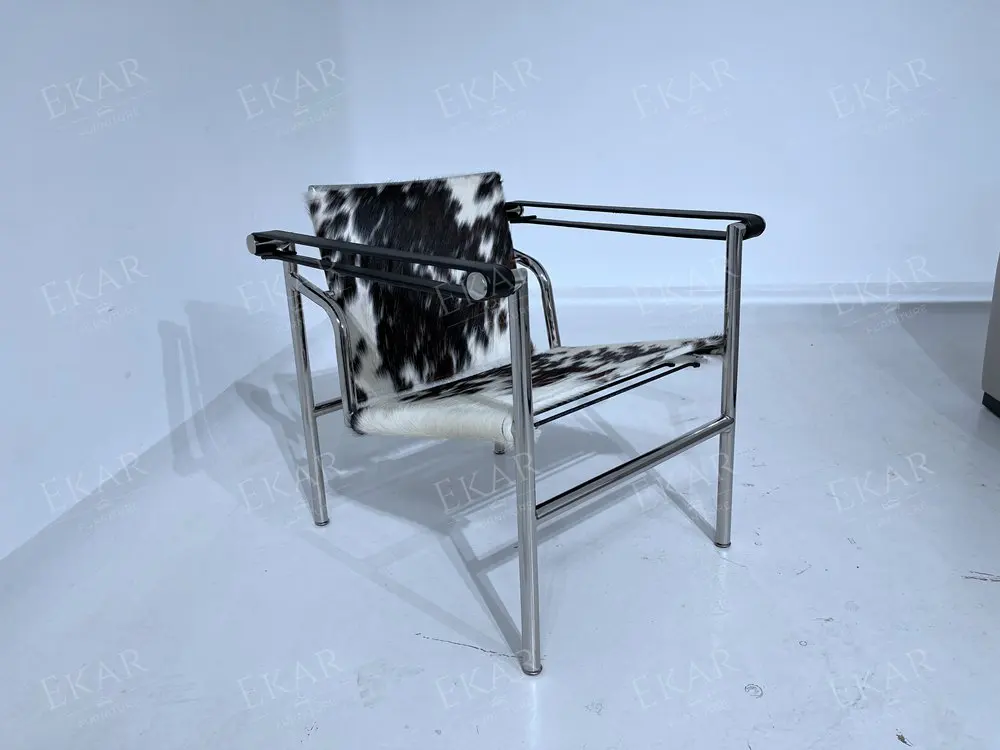 product 304 stainless steel frame lounge chair with genuine cowhide seat cushion-69