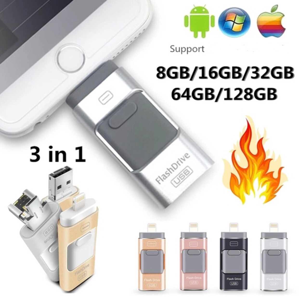 Waterproof Metal OTG Usb Flash Drive 4G 8G 32G 64GB Pendrive Memory Usb Stick Otg Usb 3.0 4.0 Flash Drive For Iphone Smartphone