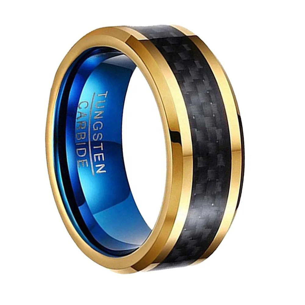 Jewelry Black and Gold Tungsten Ring 24K Gold Plated Tungsten Carbide Ring Tungsten Carbon Fiber Ring
