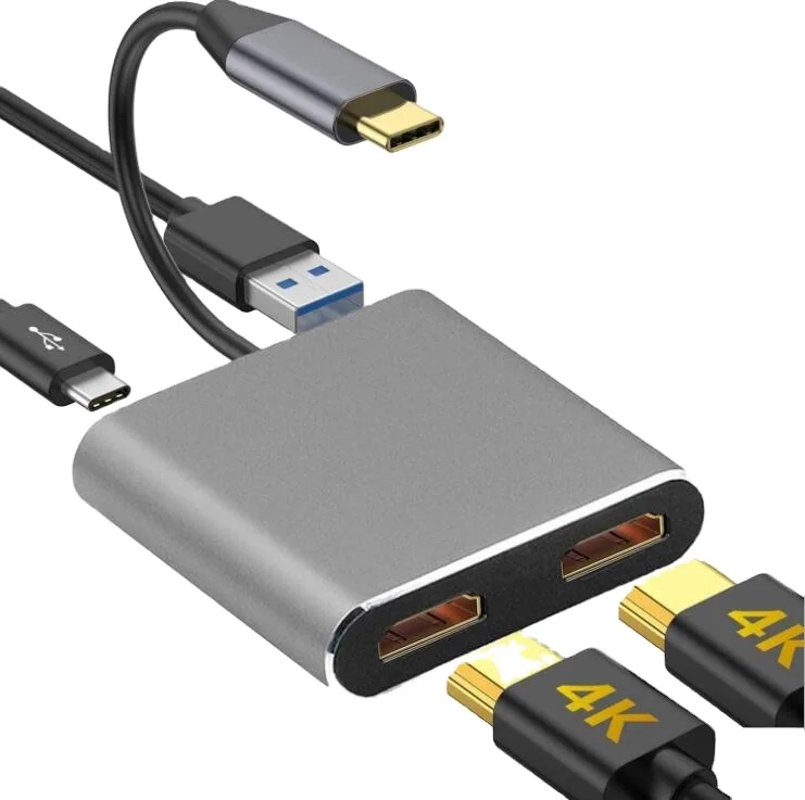 4 In 1 USB Type C To Dual HDMI Adapter 4K Type-C To HDMI Dual Screen Display Video Converter PD USB 3.0 HUB For MacBook Samsung_voghion.com