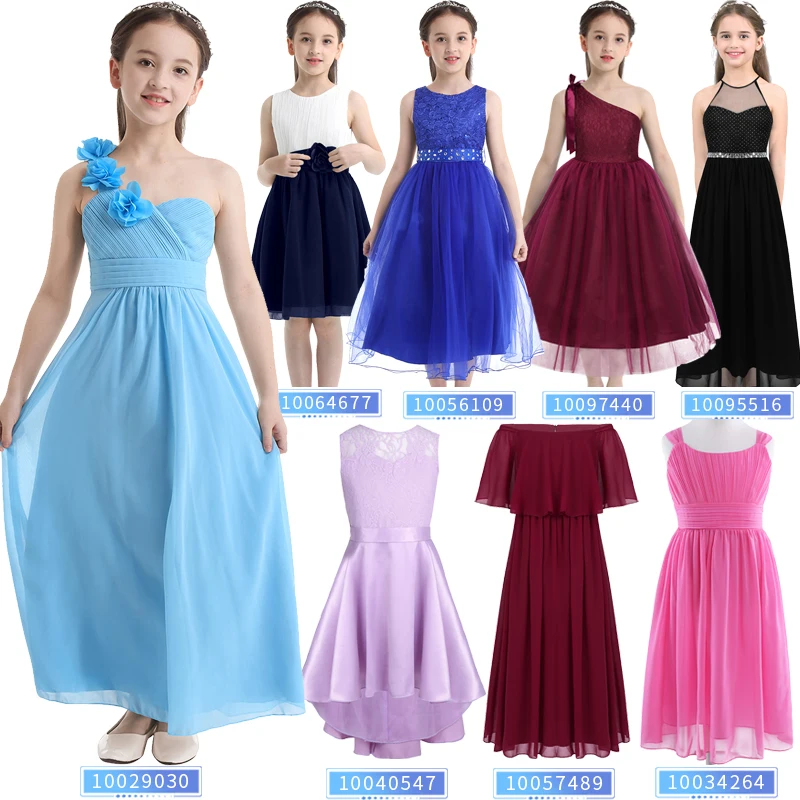 Low Price Kids Satin Ruffled Princess Evening Party Maxi Ball Gown 12 Years Old Girls Wedding Dresses