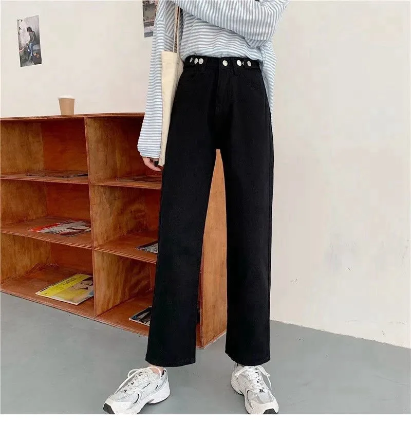 Pantalones Vaqueros De Tubo Rectos Y Sueltos Para Mujer,Vaqueros Largos  Coreanos De Cintura Alta Para Mujer,Pantalones Largos De Pierna Ancha  Versátiles Finos Para Espectáculos De Verano 2021 - Buy Lady Jean,Botón  Jeans