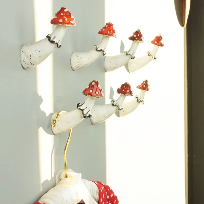product custom glazed modern ceramic wall decor merry mushroom wall hook for entryway organizer coat towel hat rack hanger-12