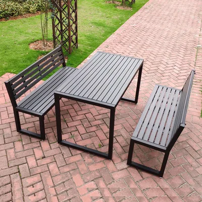 JXT Plastic Wood Outdoor Tables and Chairs Garden Terrace Negotiation Tables and Chairs Iron Bench Outdoor Table