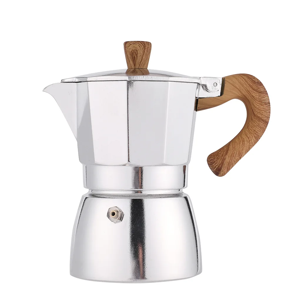 Stovetop Espresso Maker Aluminum Moka Pot Wood Handle Italian