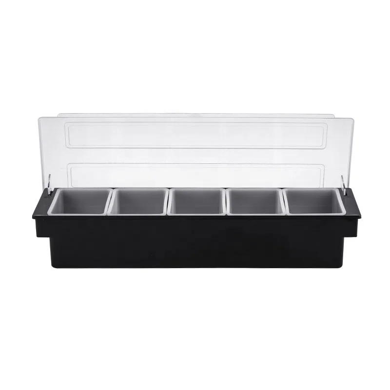 Bar Garnish Tray with Lid - Plastic - 4 Compartments