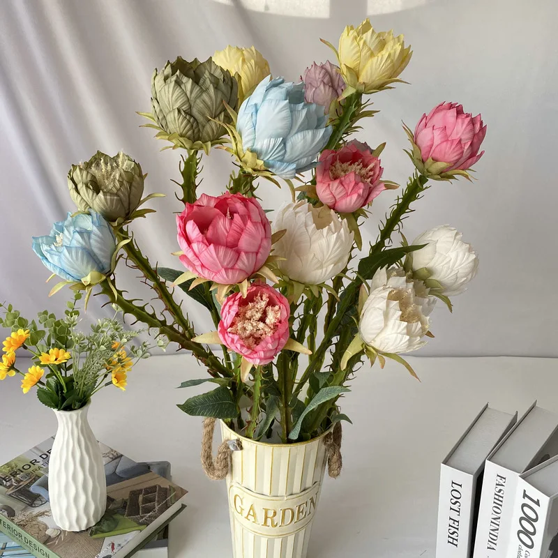 Kewei 943 New Arrival Artificial 2 Heads Protea Flower Silk Flower Spiny Stem King Protea