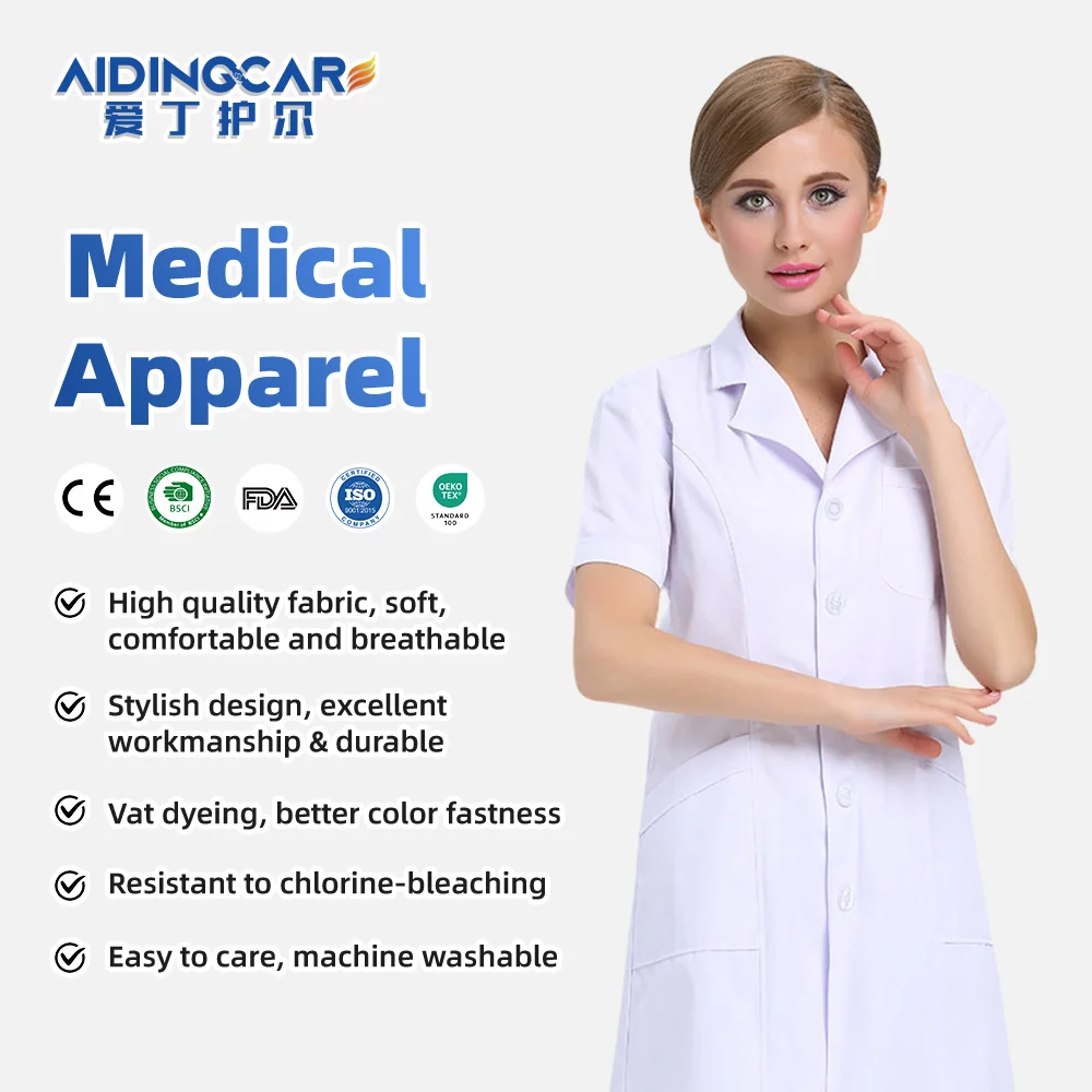Wholesale Women's Professional White Short Sleeve Nurse Gown Hospital - product detail 1