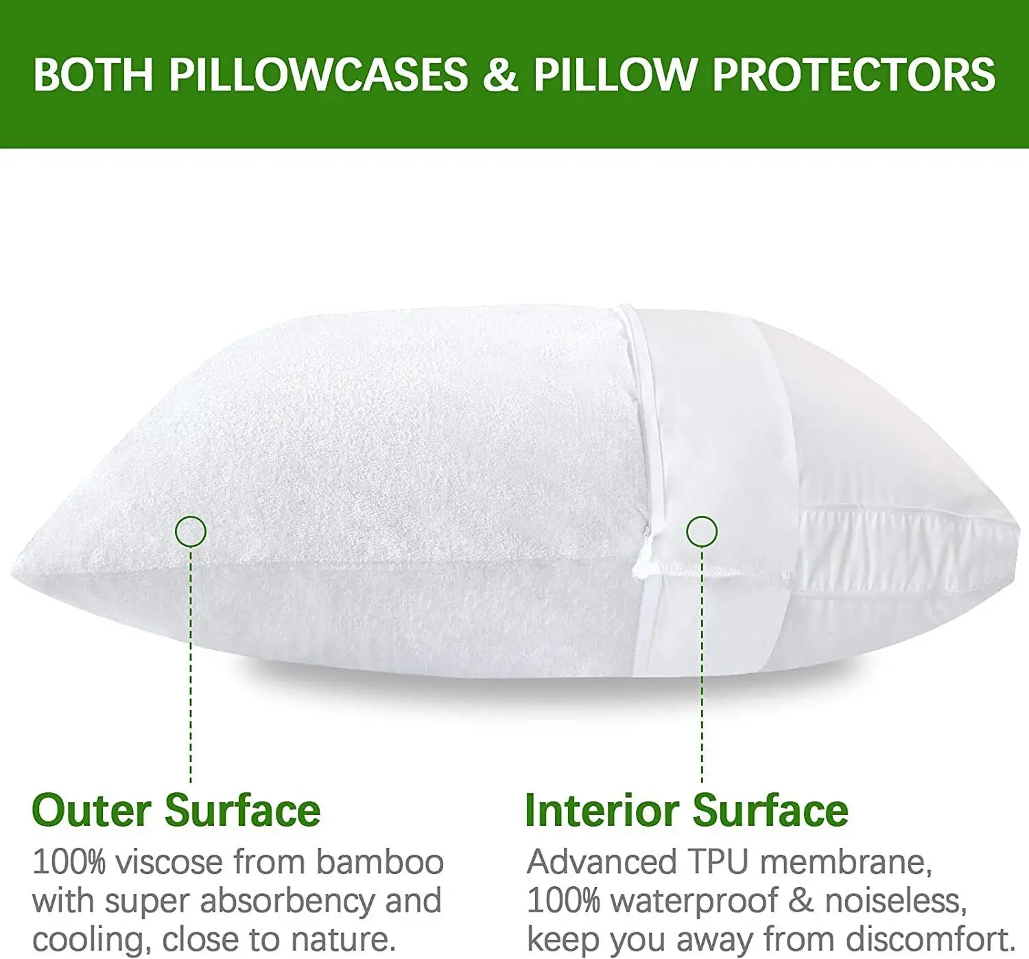 Luxury Waterproof Pillow Protector 100% Bamboo Terry Pillowcase Covers 2 Pack All Sizes T/F/Q/K Bedding supplier