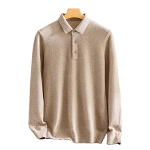 Men's POLO Neck Pure Cashmere Long Sleeve Business Print Pattern Winter Sweater ODM Plus Size Business Cardigan