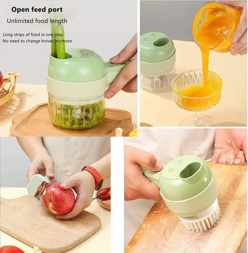 2023 Portable Electric Vegetable Cutter Set Multifunction Vegetable Chopper Electric 4 in 1 Handheld Electric Vegetable Cutter