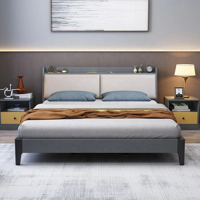 Modern Bedroom Furniture Soft Backrest Bed Wooden Double Bed Designs ...