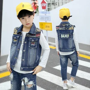 Custom New Fashion Spring Children Color Matching Custom Korean Style Denim Vest Child Clothes for Kids