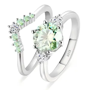 Wholesale Factory S925 Sterling Silver Moissanite Rings Green Gemstone Brilliant Sparkle Wedding Fancy Jewellery for Ladies