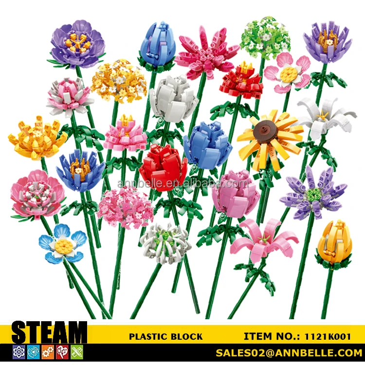 New Popular Assembly Plastic Assembling Flower Block Toys Bouquet Romantic Kit Building Blocks Home Decor Bricks