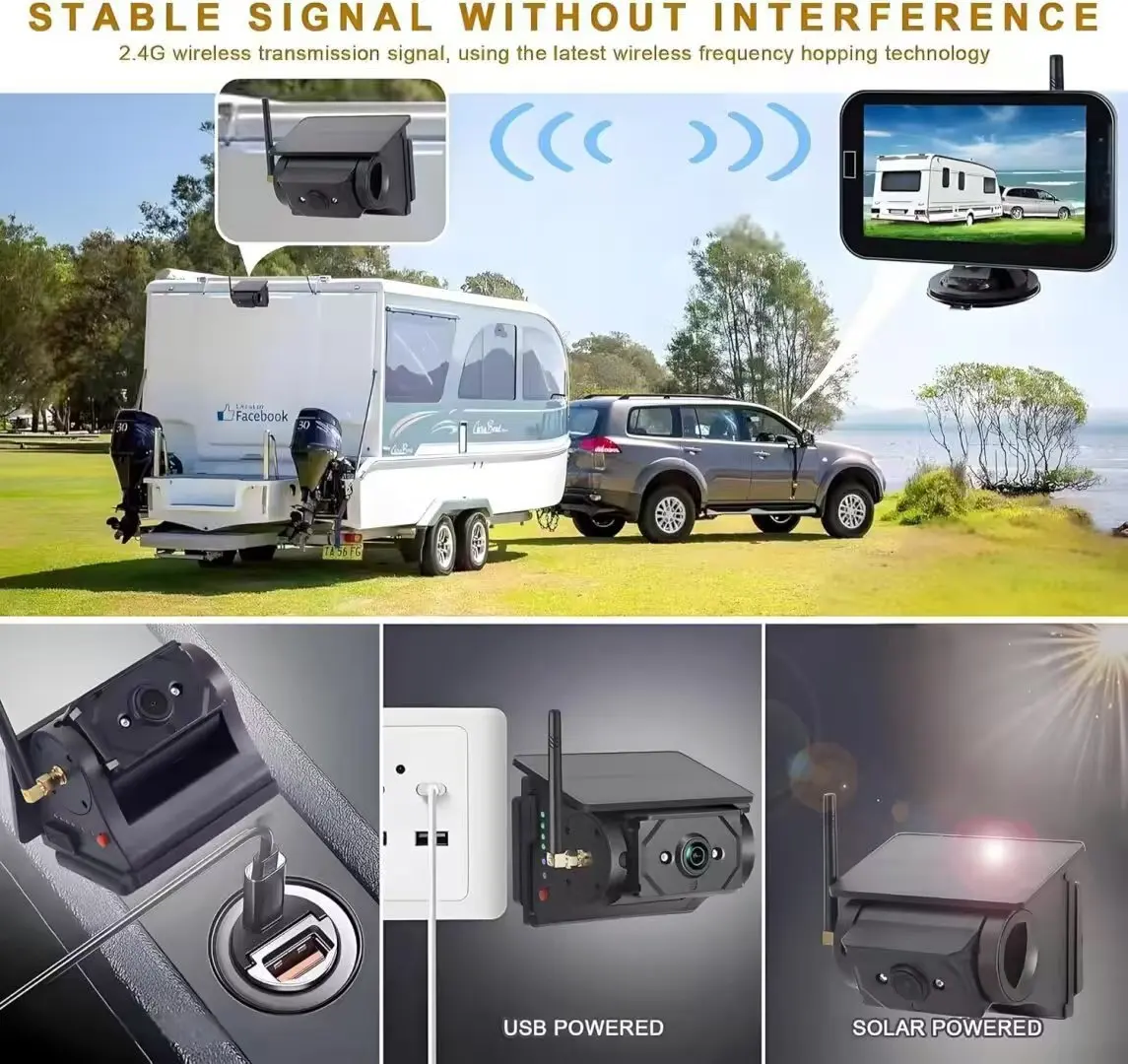 Solar Rear View Camera For Rv 7 Inch Screen DVR Solar Power Supply Wireless Car Rear View Camera ...