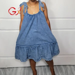 GX6509 Fashion 2026 Women's Clothing Boutique Square Neck Sleeveless A-line Loose Mini Dress Elegant Backless Denim Dresses