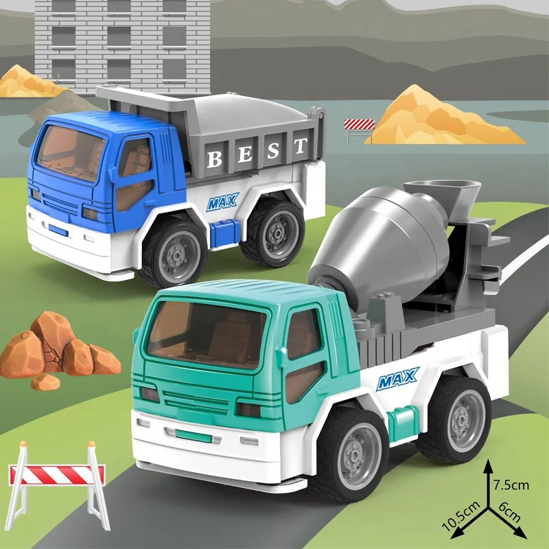 Samtoy 12pcs Mini Plastic Model Inertial Construction Truck Friction Toy Vehicle Container Toys Cars and Trucks for Kids