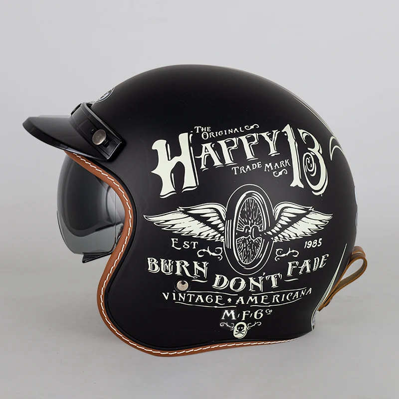 Motorcycle Retro Helmet - Open Face Bubble Visor Mask