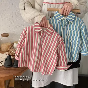 Baby shirts 2024 spring new products baby boys and girls striped shirts fashion style long-sleeved kids top