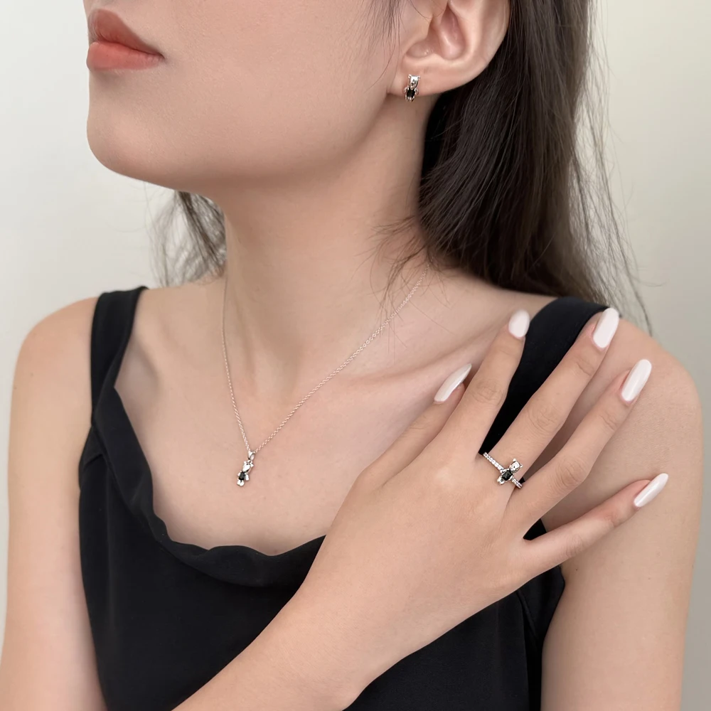 KAKODIY Cute Glamour Design Fashion Accessories Rhodium Plated 925 Sterling Silver 5A Cubic Zirconia Bear Stud Earrings Daily Life detail 2