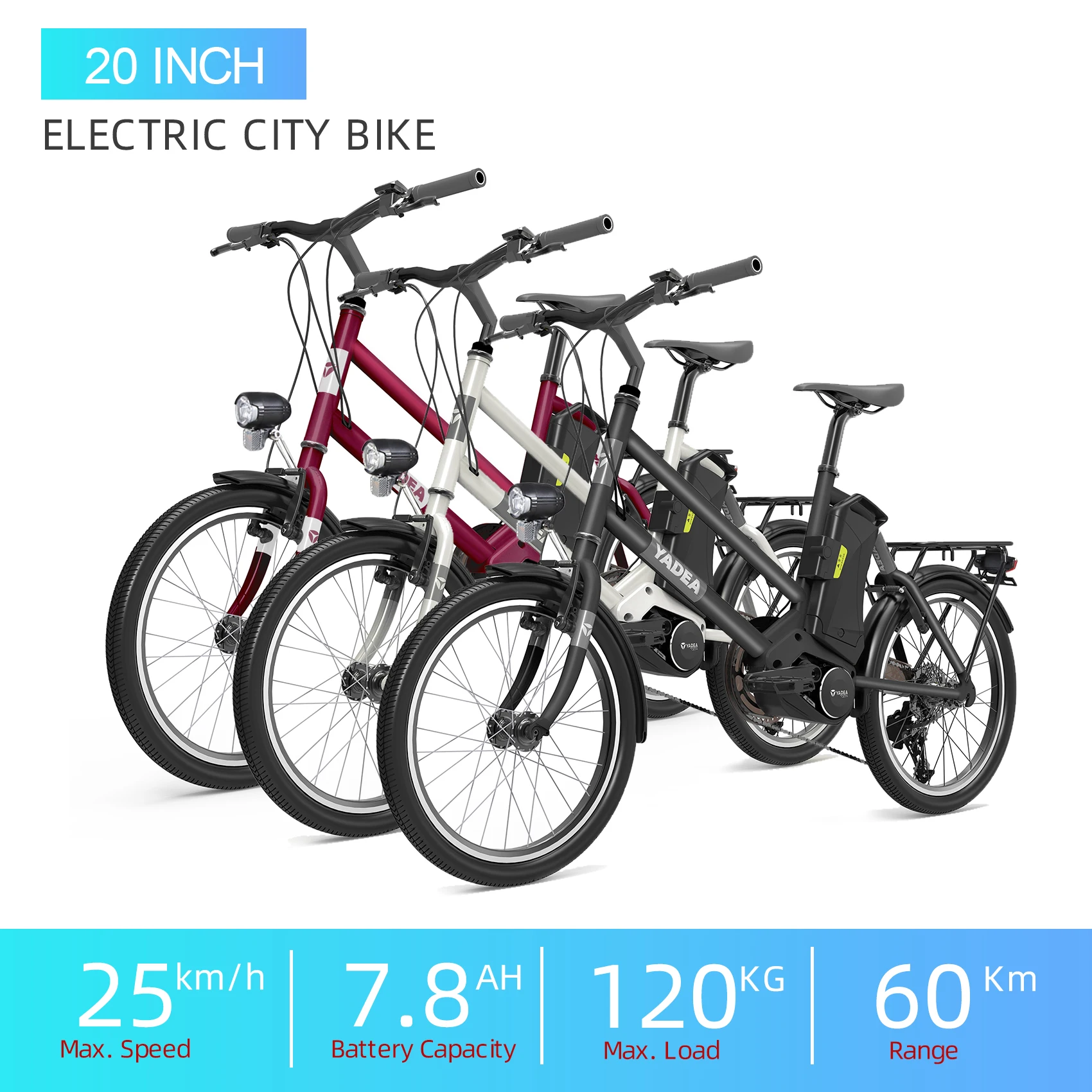 Yadea YT300 20inch Electric MTB Bicycle 250w Mid Motor Drive Ebike Power Hub E Cycle Retro Electric Bike